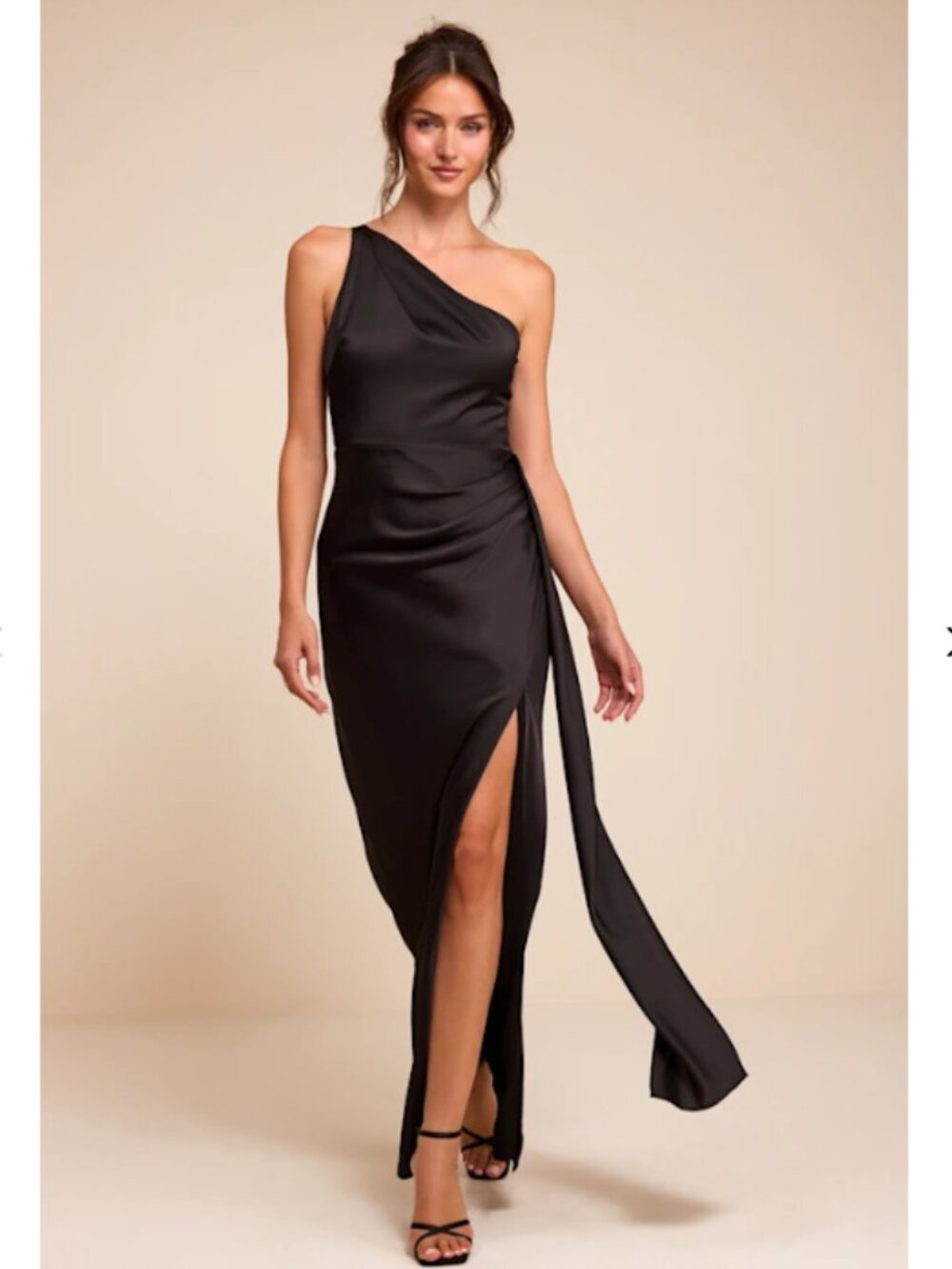 LULU's Sexy Prom Wedding Bridesmaid Elegant Satin One Shoulder Elegant Gown